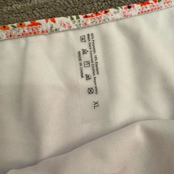 Orange Pink Red Floral Swimsuit Bikini Ruffle Bandeau Halter Top XL NWOT - Picture 4 of 6